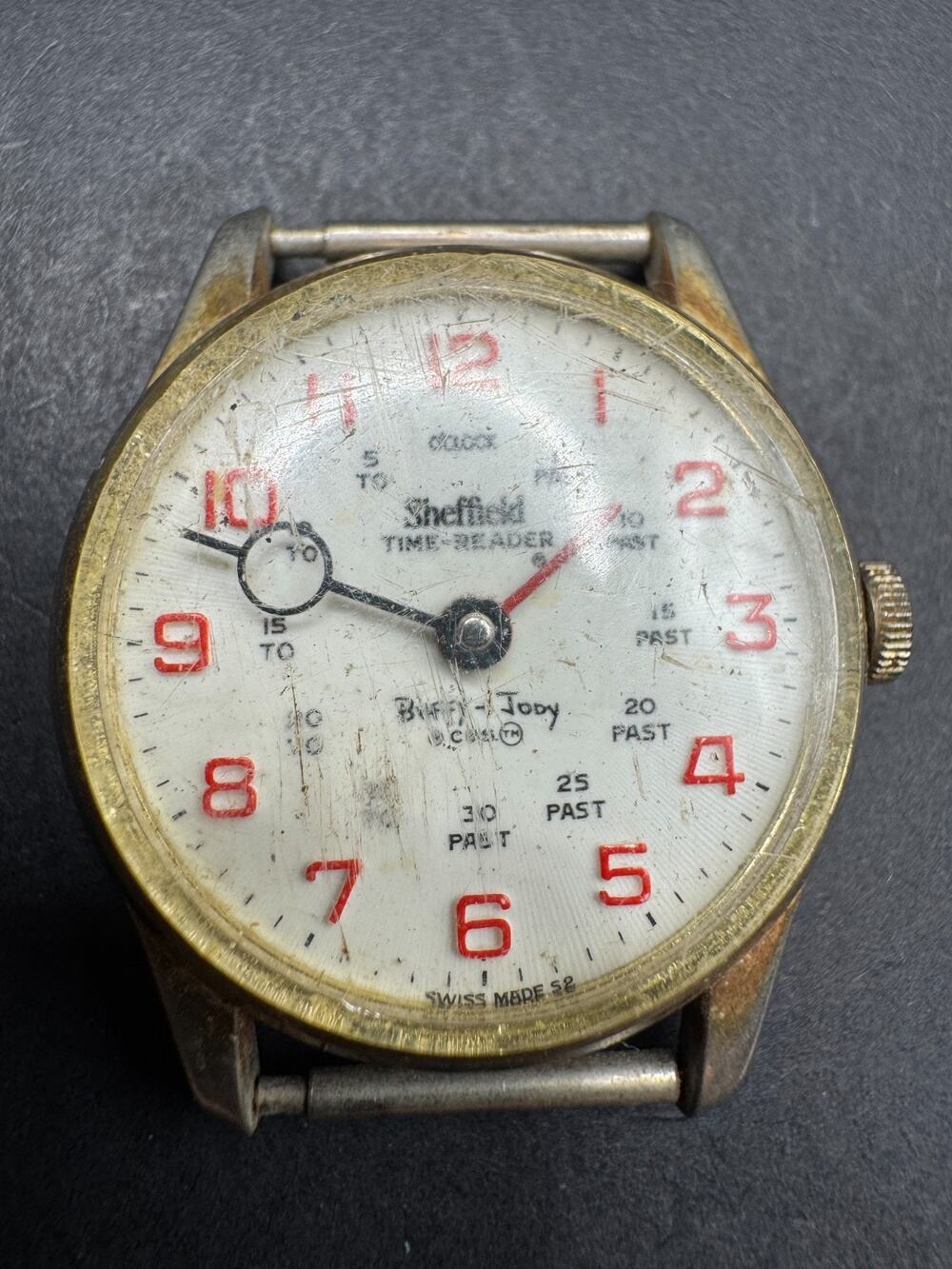 Vintage 1969 Sheffield Time Reader Buffy and Jody Swiss 1 Jewel Watch Gold Tone